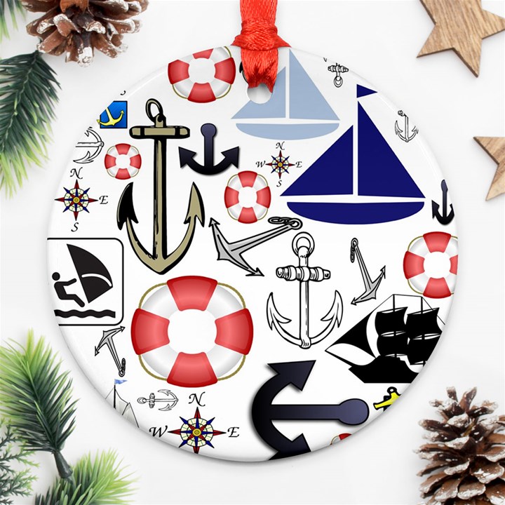 Nautical Collage Round Ornament