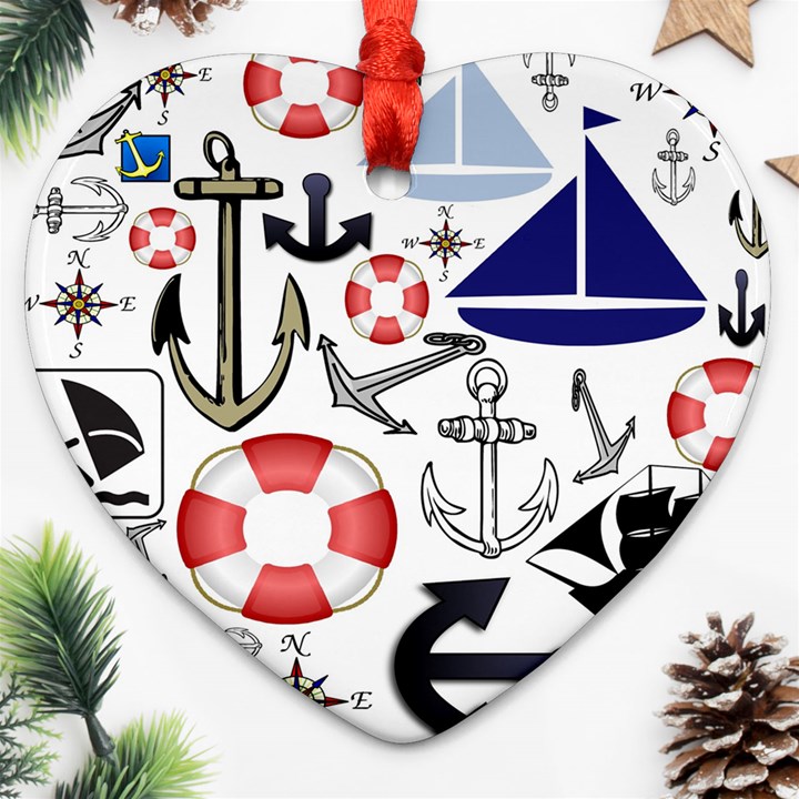 Nautical Collage Heart Ornament