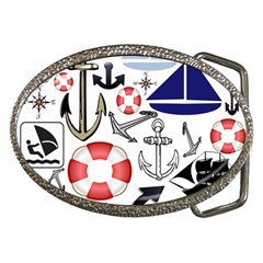 Nautical Collage Belt Buckle (oval) by StuffOrSomething