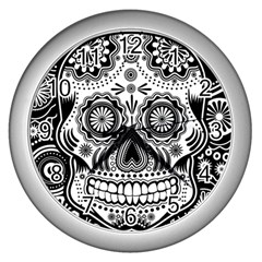 Sugar Skull Wall Clock (silver) by Ancello