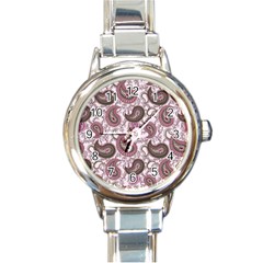 Paisley In Pink Round Italian Charm Watch