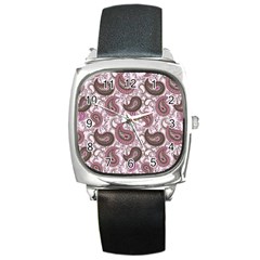 Paisley In Pink Square Leather Watch