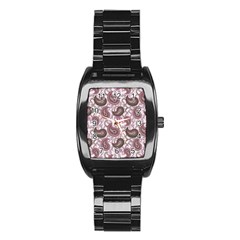 Paisley In Pink Stainless Steel Barrel Watch