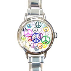 Peace Sign Collage Png Round Italian Charm Watch