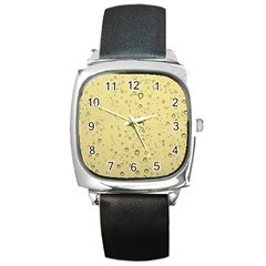 Yellow Water Droplets Square Leather Watch