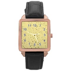 Yellow Water Droplets Rose Gold Leather Watch 