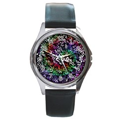 Urock Musicians Twisted Rainbow Notes  Round Leather Watch (silver Rim)