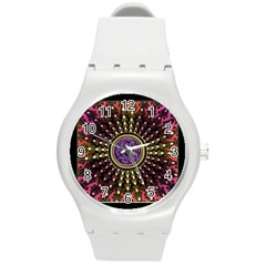 Hot Radiant Celtic Fractal Round Plastic Sport Watch Medium by UROCKtheWorldDesign