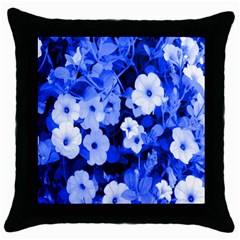 Blue Flowers Black Throw Pillow Case