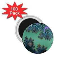 Celtic Symbolic Fractal Design In Green 1 75  Button Magnet (100 Pack)