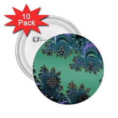 Celtic Symbolic Fractal Design In Green 2 25  Button (10 Pack)