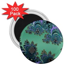 Celtic Symbolic Fractal Design In Green 2 25  Button Magnet (100 Pack) by UROCKtheWorldDesign