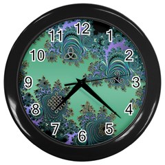 Celtic Symbolic Fractal Design In Green Wall Clock (black) by UROCKtheWorldDesign