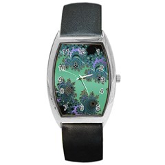 Celtic Symbolic Fractal Design In Green Tonneau Leather Watch