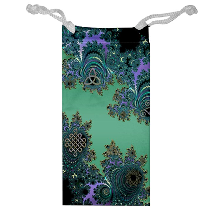 Celtic Symbolic Fractal Design in Green Jewelry Bag