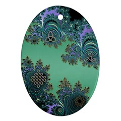 Celtic Symbolic Fractal Design In Green Oval Ornament (two Sides) by UROCKtheWorldDesign