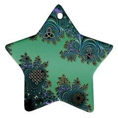 Celtic Symbolic Fractal Design In Green Star Ornament (two Sides) by UROCKtheWorldDesign