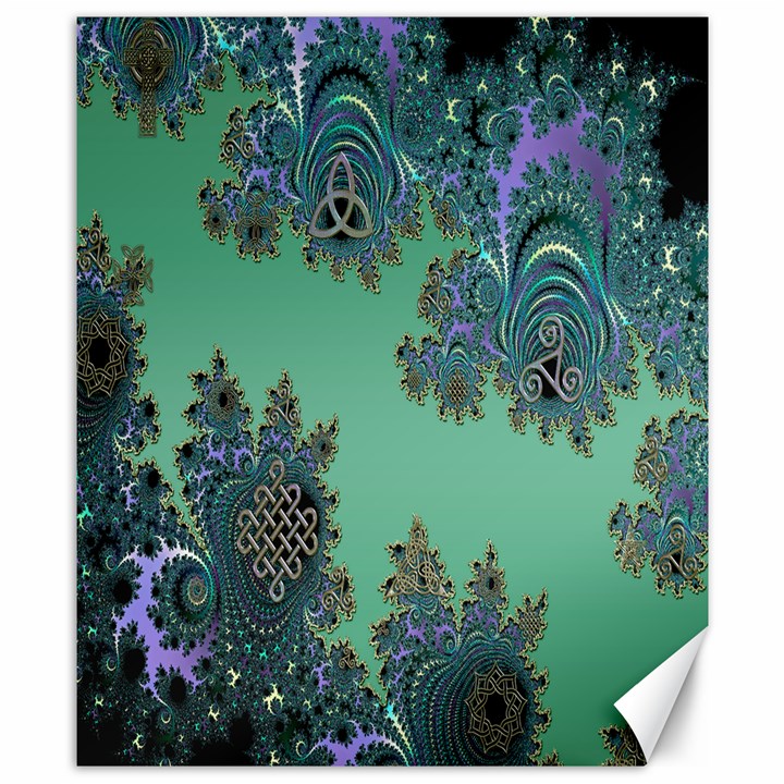 Celtic Symbolic Fractal Design in Green Canvas 8  x 10  (Unframed)