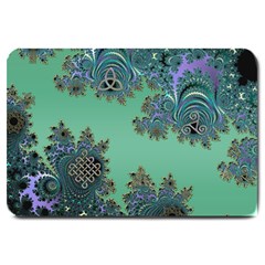 Celtic Symbolic Fractal Design In Green Large Door Mat by UROCKtheWorldDesign