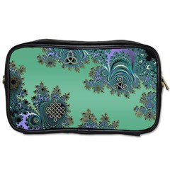 Celtic Symbolic Fractal Design In Green Travel Toiletry Bag (one Side) by UROCKtheWorldDesign