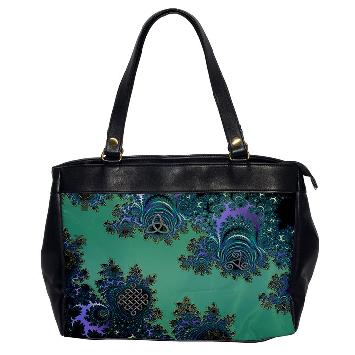 Celtic Symbolic Fractal Design in Green Oversize Office Handbag (One Side)