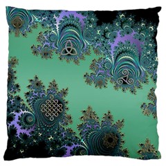 Celtic Symbolic Fractal Design In Green Large Cushion Case (two Sided) 