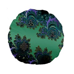 Celtic Symbolic Fractal Design In Green 15  Premium Round Cushion  by UROCKtheWorldDesign