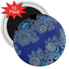 Blue Metallic Celtic Fractal 3  Button Magnet (10 Pack)