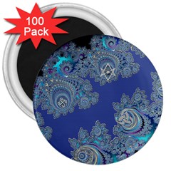 Blue Metallic Celtic Fractal 3  Button Magnet (100 Pack)