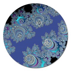 Blue Metallic Celtic Fractal Magnet 5  (round) by UROCKtheWorldDesign