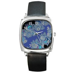 Blue Metallic Celtic Fractal Square Leather Watch