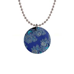 Blue Metallic Celtic Fractal Button Necklace