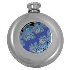 Blue Metallic Celtic Fractal Hip Flask (round)