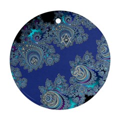 Blue Metallic Celtic Fractal Round Ornament (two Sides)