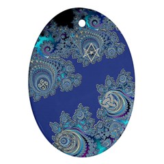 Blue Metallic Celtic Fractal Oval Ornament (two Sides) by UROCKtheWorldDesign