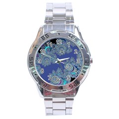 Blue Metallic Celtic Fractal Stainless Steel Watch by UROCKtheWorldDesign