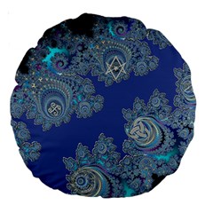 Blue Metallic Celtic Fractal 18  Premium Round Cushion 