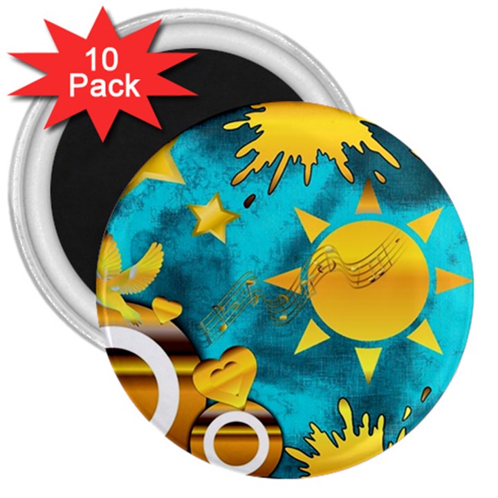 Musical Peace 3  Button Magnet (10 pack)