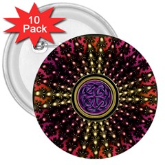 Hot Lavender Celtic Fractal Framed Mandala 3  Button (10 Pack) by UROCKtheWorldDesign