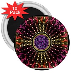 Hot Lavender Celtic Fractal Framed Mandala 3  Button Magnet (10 Pack) by UROCKtheWorldDesign