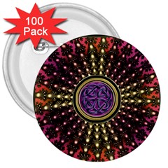 Hot Lavender Celtic Fractal Framed Mandala 3  Button (100 Pack)