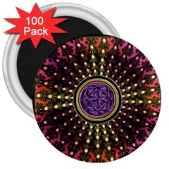 Hot Lavender Celtic Fractal Framed Mandala 3  Button Magnet (100 Pack)