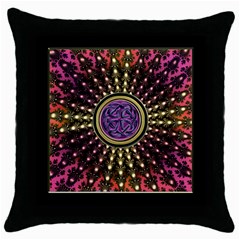 Hot Lavender Celtic Fractal Framed Mandala Black Throw Pillow Case