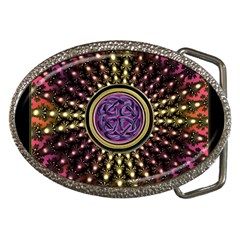 Hot Lavender Celtic Fractal Framed Mandala Belt Buckle (oval)