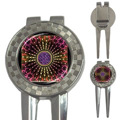 Hot Lavender Celtic Fractal Framed Mandala Golf Pitchfork & Ball Marker