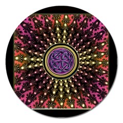 Hot Lavender Celtic Fractal Framed Mandala Magnet 5  (round) by UROCKtheWorldDesign