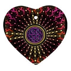 Hot Lavender Celtic Fractal Framed Mandala Heart Ornament (two Sides)