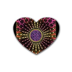 Hot Lavender Celtic Fractal Framed Mandala Drink Coasters 4 Pack (heart)  by UROCKtheWorldDesign