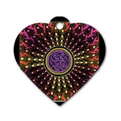 Hot Lavender Celtic Fractal Framed Mandala Dog Tag Heart (two Sided)