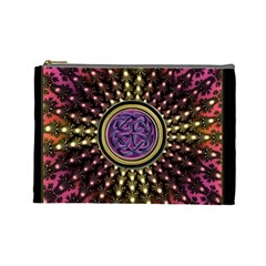 Hot Lavender Celtic Fractal Framed Mandala Cosmetic Bag (large) by UROCKtheWorldDesign